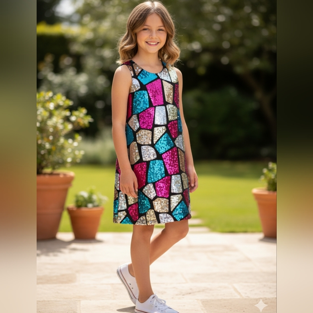 Pippa & Julie Multicolor Sequin Girls Dress